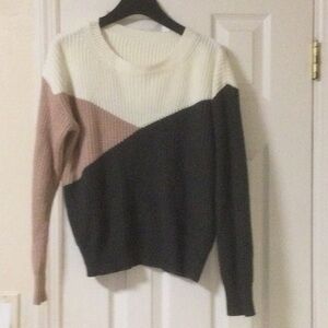 Colorblock Crewneck Sweater - White, Dusty Pink & Charcoal